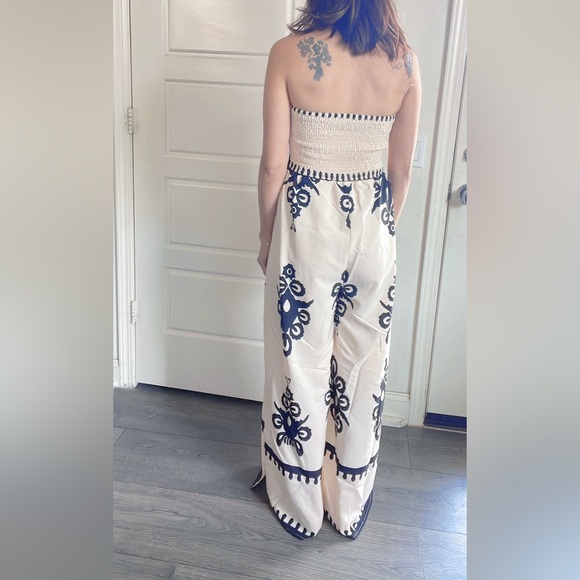 039 Boho Shirred Bodice Wide Leg Jumpsuit - Picture 12 of 14